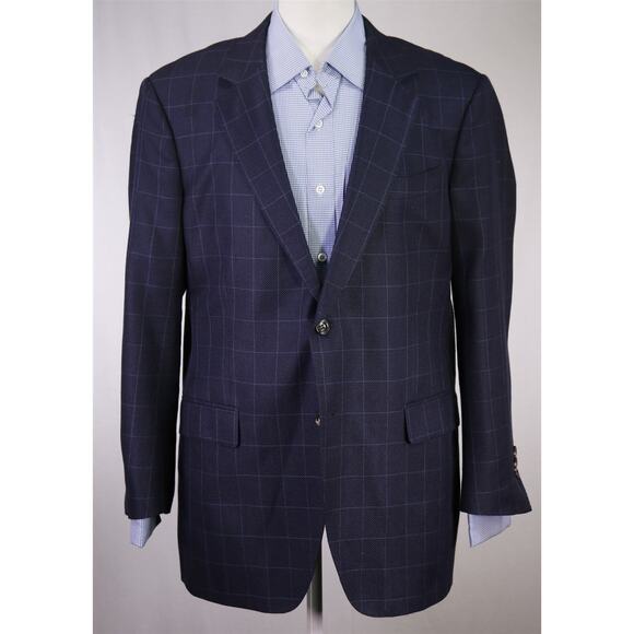 Q Clothiers Bespoke Blue Windowpane Wool Silk by Dormeuil Blazer 44R - Picture 2 of 8